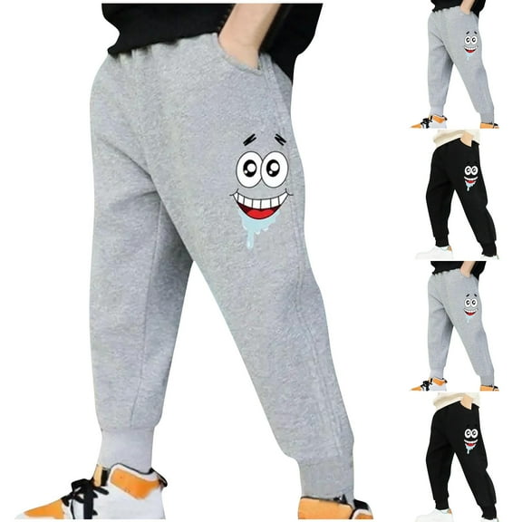 Qingpeng Kids Boys Sweatpants Toddlers Cotton Pull On Jogger Pants Kids Elastic Waist Stretch Pants Cute Printed Running Pants