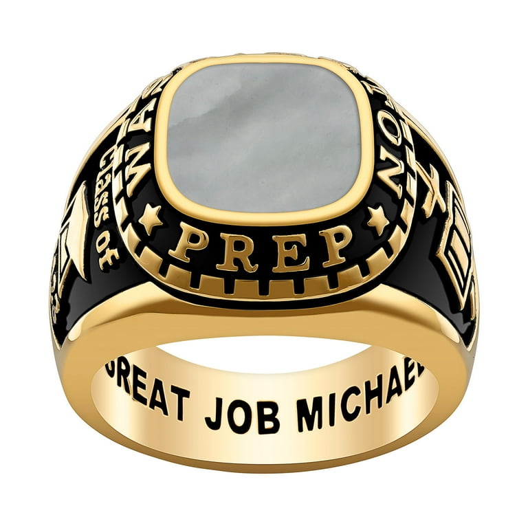Personalized Mens Class Ring Onyx Carnelian Lapis or Mother of Pearl Genuine Stone Men s Grey Type