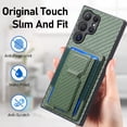 thumbnail image 3 of SaniMore for Samsung Galaxy S23 Ultra Case, PU Leather Carbon Fibre Anti-scratch Adjustable Stand Card Slots [RFID Blocking] Shockproof Anti-fall Anti-fingerprint Wallet Shell for Men Women, Green, 3 of 10