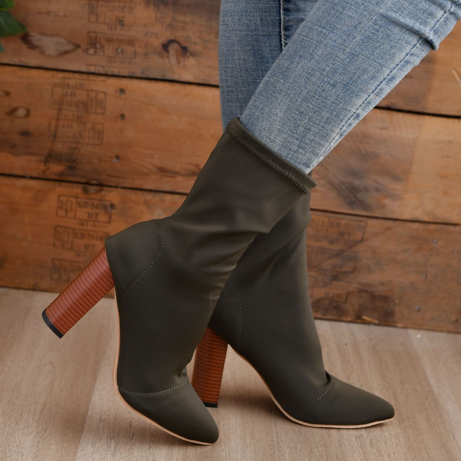 Today Discount Aqestyerly Women s Winter Boots High Heel Sandals Women s Ladies Sandals Skinny Boots Single Boots Stylish Ankle Boots Walmart