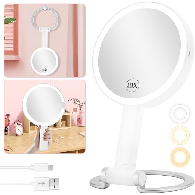 Makeup Mirror with Lights Rechargeable Lighted Vanity Mirror X/X Magnification Tabletop LED Make up Mirror