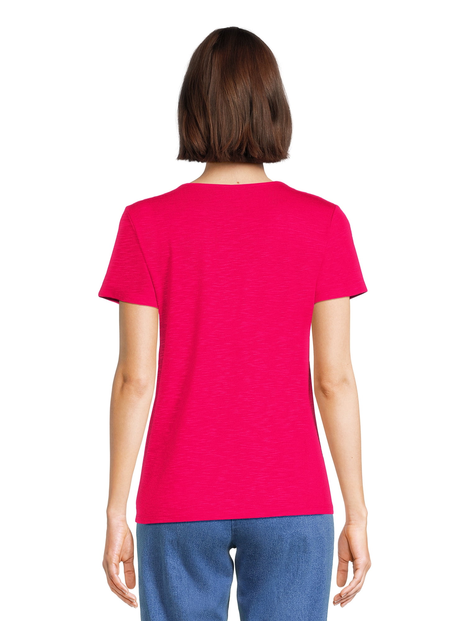 RealSize Women's Lace V-Neck Tee with Short Sleeves, Sizes XS-XXXL