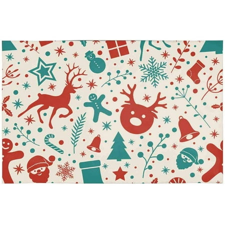 

ECZJNT Vintage Snowman Reindeer Placemat Plate Holder Set of 6 Table Mats Protector 12x18 inch