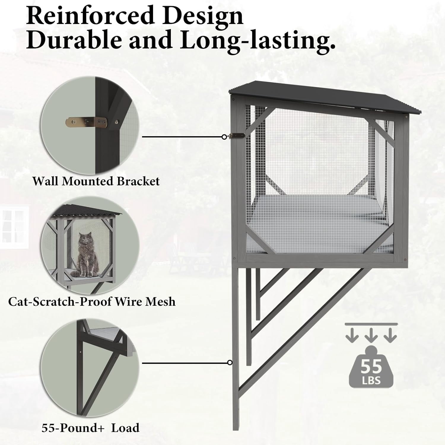 Cat Window Box, 43.3" Catio Outdoor Cat Enclosure for Sunbathing, Napping & Overlooking, Sturdy Window Perch for Large Indoor Cats - All Weather Use, Nature Friendly Design