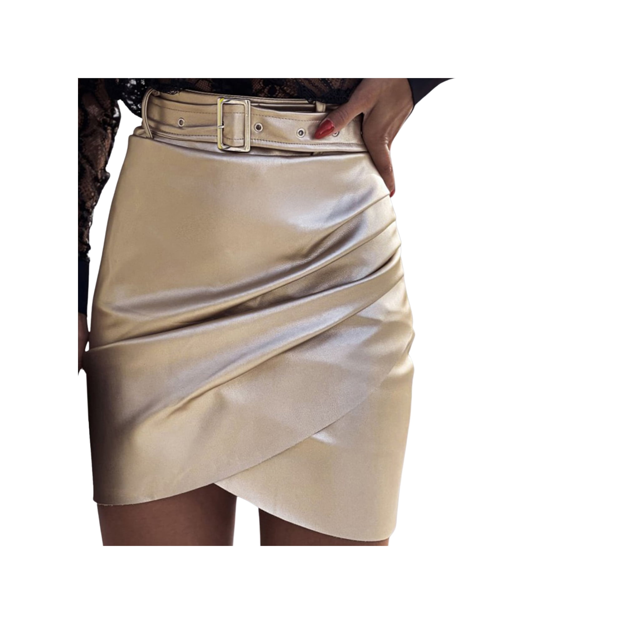 Sunisery Women Faux Leather Bodycon Short Skirts Asymmetrical Tulip Hem  Ruched Wrap Skirt - Walmart.com