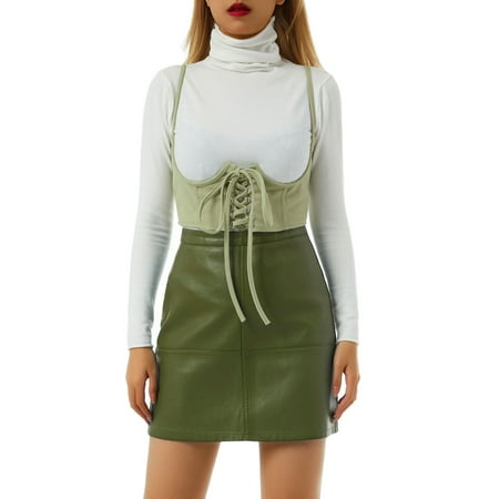 

Yinyinxull Women Lace Up Sleeveless Straps Erotic Bustier Lingerie Brocade Shapewear Gothic Underbust Corset Green S