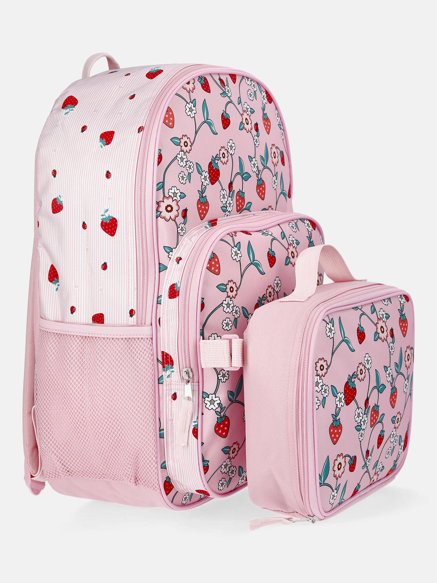 Wonder Nation Girl's 17" Strawberry & Floral Berry Patch Backpack & Lunch Set, Pink