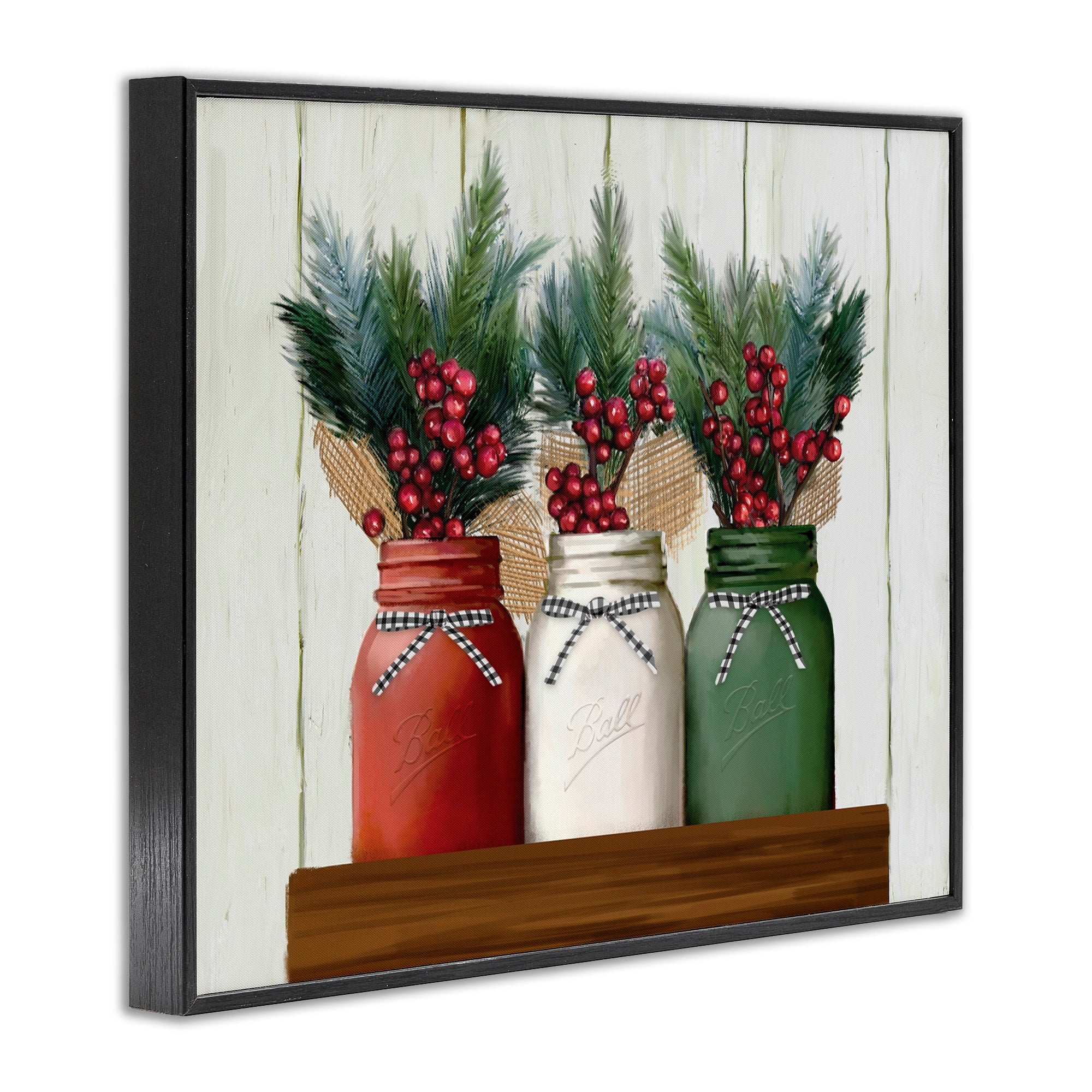 Stupell Industries Festive Holiday Jars Christmas Berry Bouquets Black Framed Design by Ziwei Li