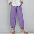 thumbnail image 4 of Zoeecloth Women Trousers Solid Color Elastic Loose with Pocket Cotton Hemp Summer Women Loose Wide-leg S-5XL, 4 of 8