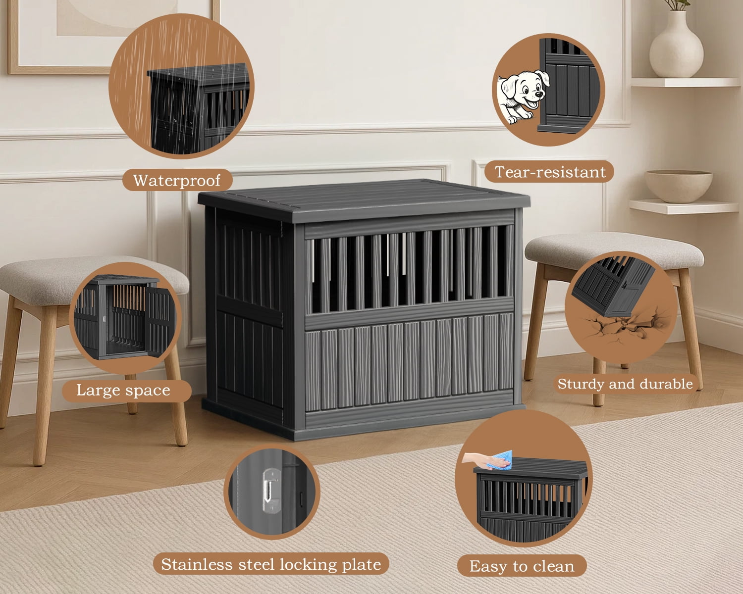 Joxxoaa Durable Dog Crate Furniture with Lockable Door,Dog House Indoor for Small Medium Large Dogs (Black, Large)