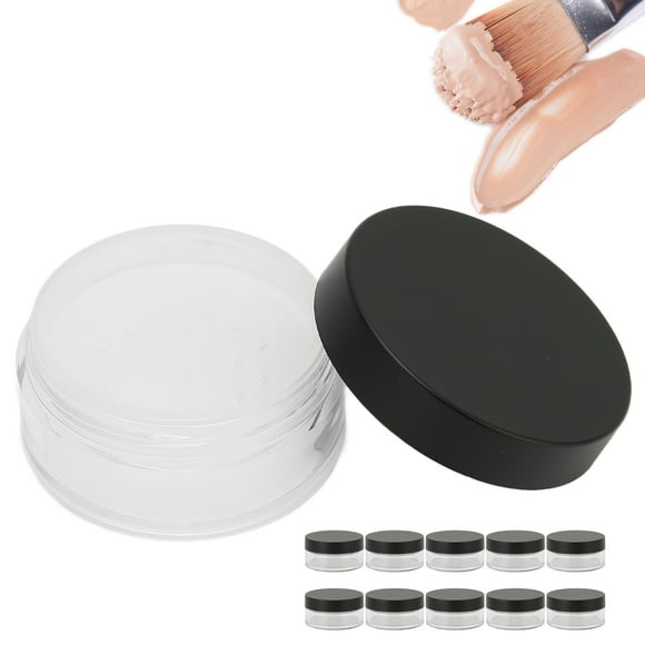 Contenedor de polvo facial, tapa negra reutilizable de plástico 10 piezas de jarras de polvo sueltas vacías para subpackage para maestra