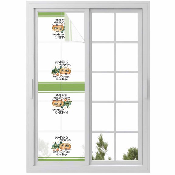 Camping Window Privacy Film, Fall Summer Nature Forest Car Tree Moon Static Cling UV Sun Blocking Heat Control Window Tint Day and Night, Non-Adhesive One Way Windows Privacy Cover 17.7''x78.7''