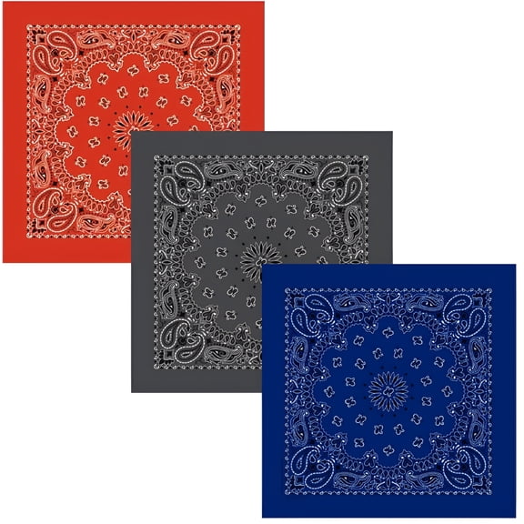 TELOLY Unisex Paisley 100% Cotton Washable and Reusable Multi-Purpose Bandana Head Wrap Multi-Packs Cotton Bandana, Orange / Charcoal / Blue