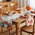 thumbnail image 5 of Fall Table Runner Thanksgiving Orange Blue Pumpkin Table Runners Berry Eucalyptus Leaf Wood Cotton Linen Dresser Scarf Kitchen Dining Table Decor for Fall Holiday Party Decor 13x72 Inch, 5 of 9