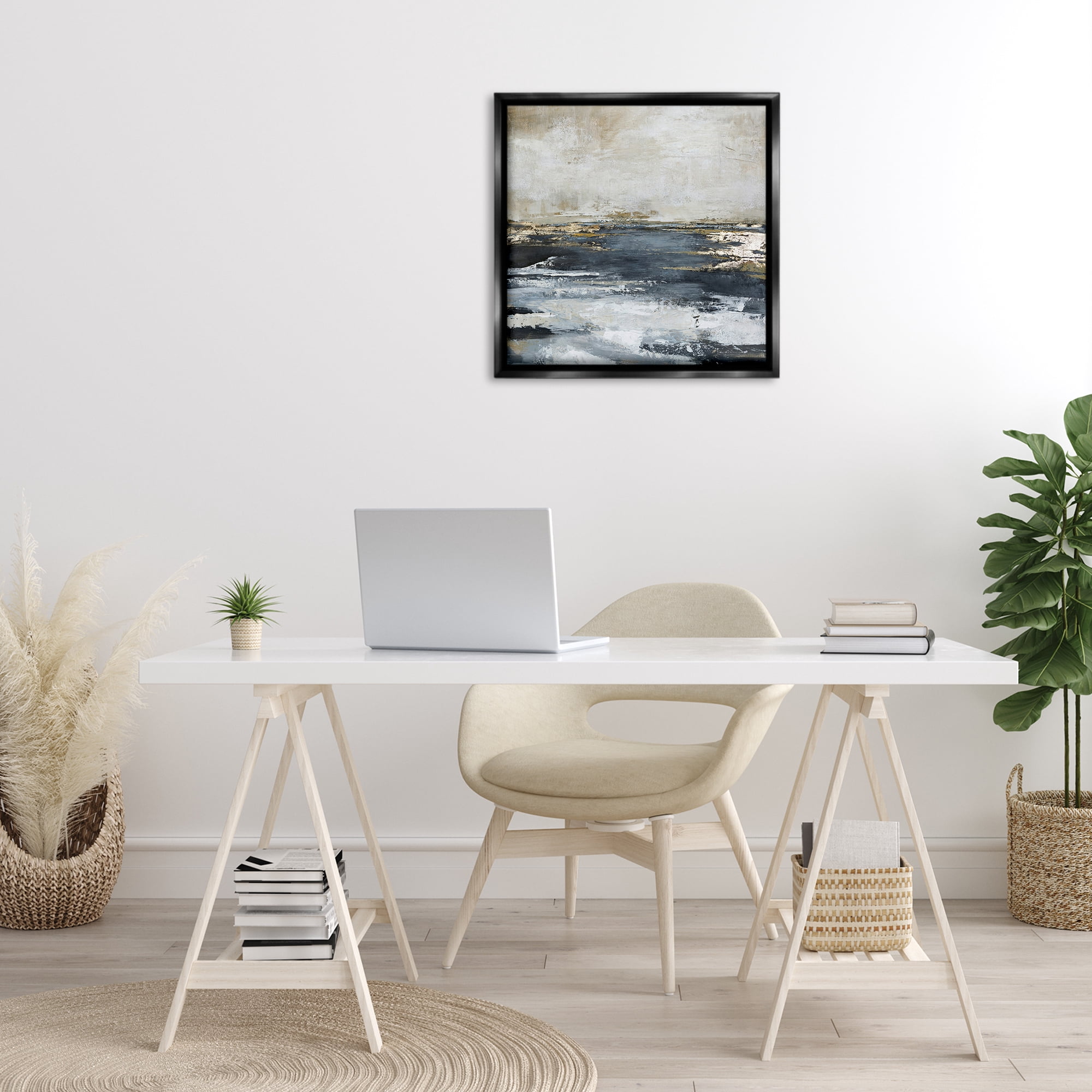 Stupell Industries Rustic Stormy Sea Abstract Painting Black Floater Framed Canvas Art Print Wall Art, 25 x 25