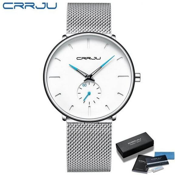 CRRJU Mens Watches Fashion Ultra Thin Quartz Casual Mesh Waterproof Stylish Watches Relogio Masculino