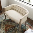 thumbnail image 4 of French Vintage Loveseat Sofa, Fabric, Wood, Beige, Modern Contemporary Urban Design, Living Lounge Room Hotel Lobby Hospitality, 4 of 10