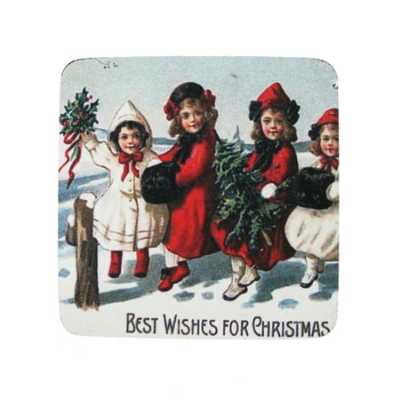 8 Absorbent Antique Style Best Wishes for Christmas Cocktail Drink Coasters (Best Drink Coaster Material)