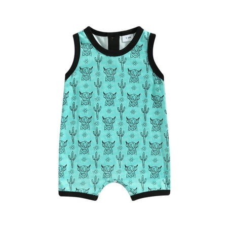 

jaweiwi Baby Toddler Boys Summer Jumpsuit 0 3M 6M 9M 12M 18M Sleeveless O Neck Geometry/Cattle Head Print Playsuit