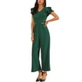 thumbnail image 4 of INSPIRE CHIC Women's Formal Jumpsuits Ruffled Sleeve High Waist V Neck Dressy Long Wide Legs Pants 2XL Dark Green, 4 of 6