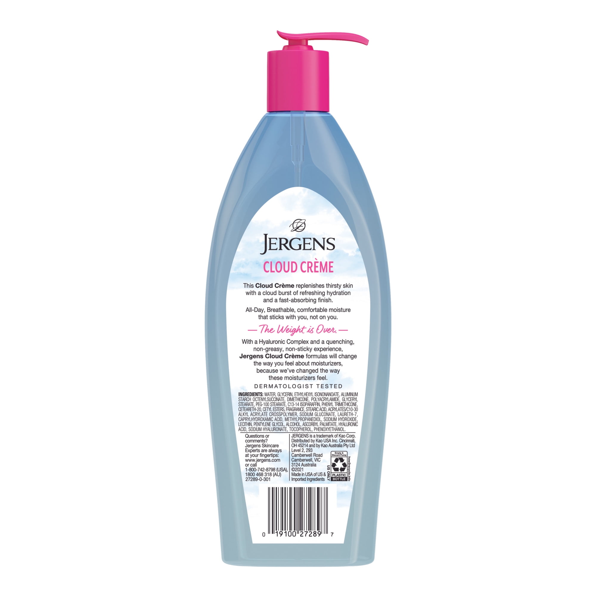 Jergens Cloud Créme with Hyaluronic Complex, Non-Greasy Breathable Hydration Body Lotion, 13 fl oz