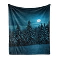 thumbnail image 1 of Night Soft Flannel Fleece Throw Blanket, Tranquil Blue Moon in Woods Covered Snow Serene Winter View Scene, Cozy Plush for Indoor and Outdoor Use, 50" x 70", Turquoise Teal White, by Ambesonne, 1 of 6