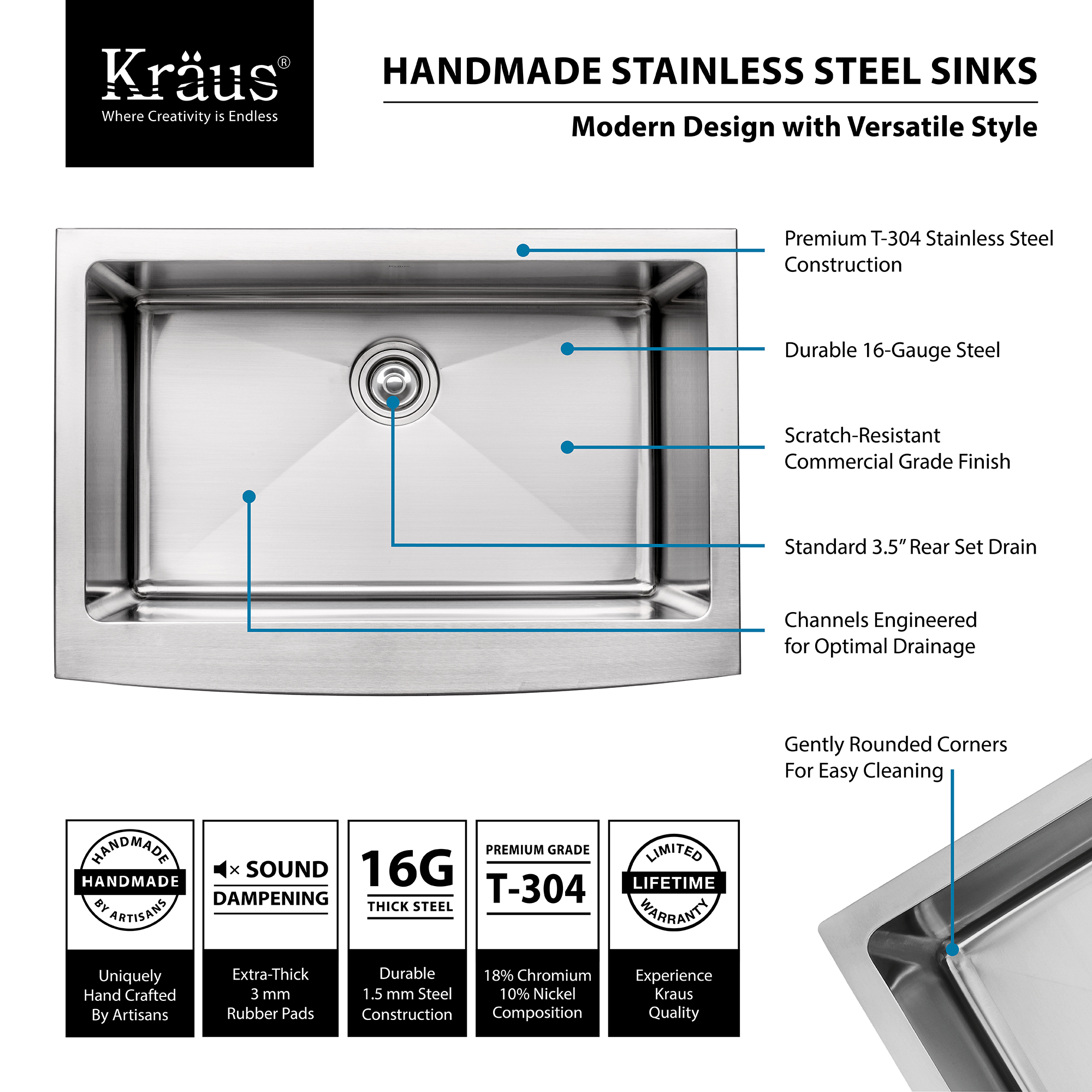 KRAUS 30 Inch Farmhouse Single Bowl Stainless Steel Kitchen Sink with Commercial Style Kitchen Faucet & Soap Dispenser in Stainless Steel - image 4 of 12