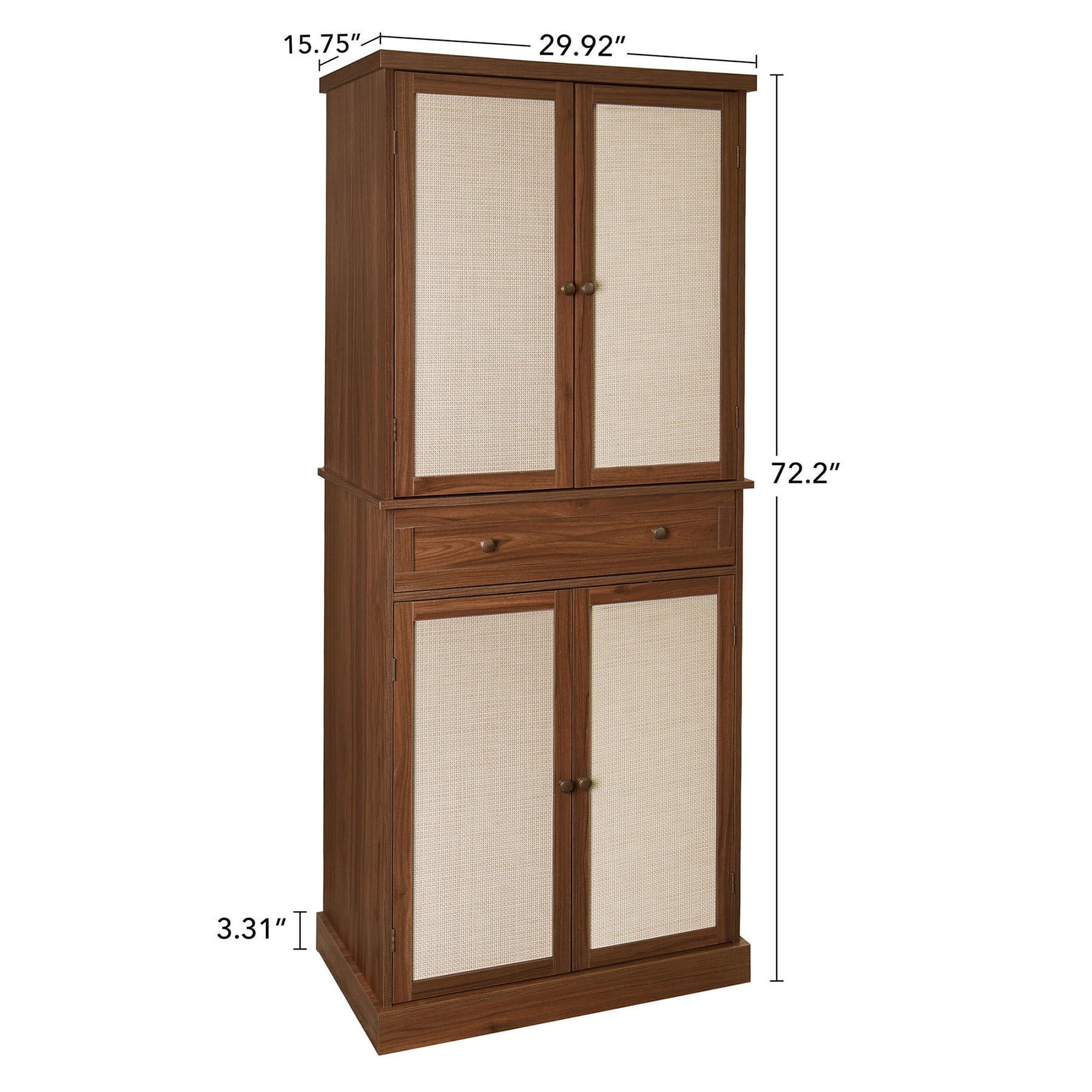 S-HOME 4 Door Storage Cabinet Featuring 1 Drawer and Adjustable Shelves in Engineered Rattan for Home Organization, Walnut