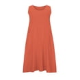 thumbnail image 2 of Robes Sans Manches pour Femmes 2025 Plage Coton Lin Couleur Unie avec Poches Robe Midi Décontractée Fluide Orange, 2 of 9
