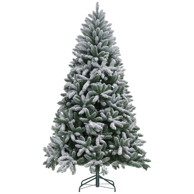 HOMCOM 7ft Flocked Artificial Christmas Tree with Metal Stand, Hinged Tips