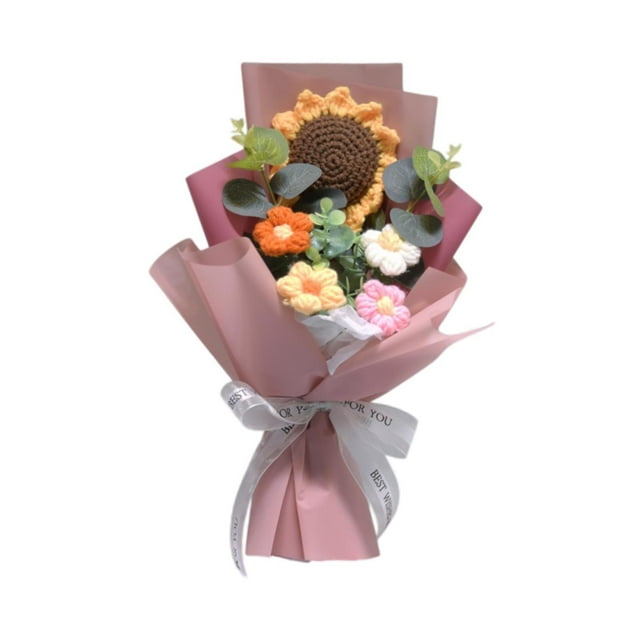 Ramo de flores de punto, arreglo floral artificial, decoración para el hogar y la oficina, tejido C