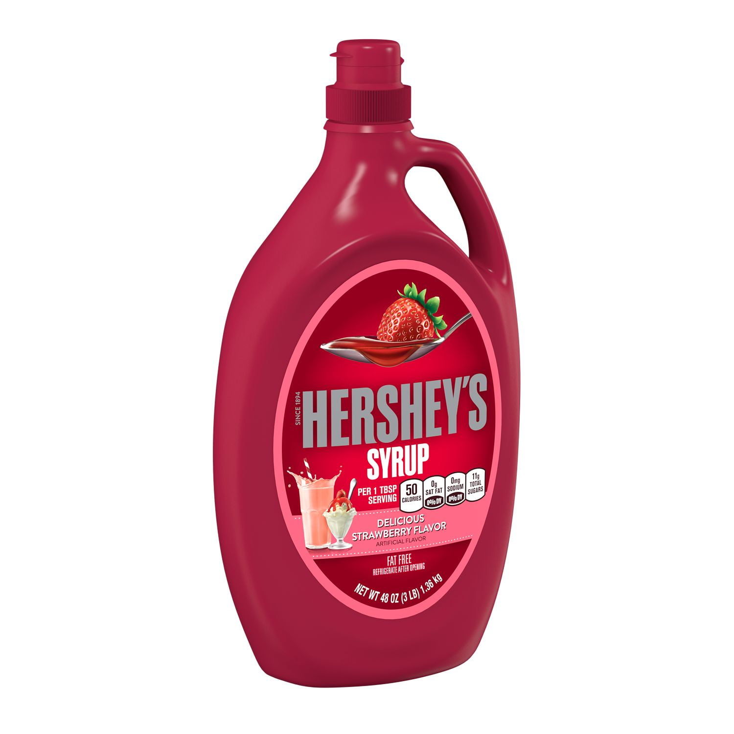 HERSHEY'S, Strawberry Flavored Syrup, Fat and Gluten Free, 48 oz, Bulk Bottle