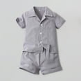 thumbnail image 2 of LNMQLPDBS Toddler Boy Sets Solid Color Button Down Shirt & Shorts 2pcs Outfits Boys Dress Shirts Lapel Blouse with Chest Pocket Baby Boy Summer Beach Casual Clothes Sets Grey 9-12 Months, 2 of 4