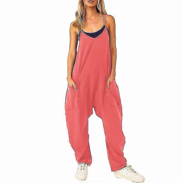 Summer Casual Jumpsuit Sleeveless Wide Leg Jumpsuit With Large Pockets Loungewear One Piece Clothes