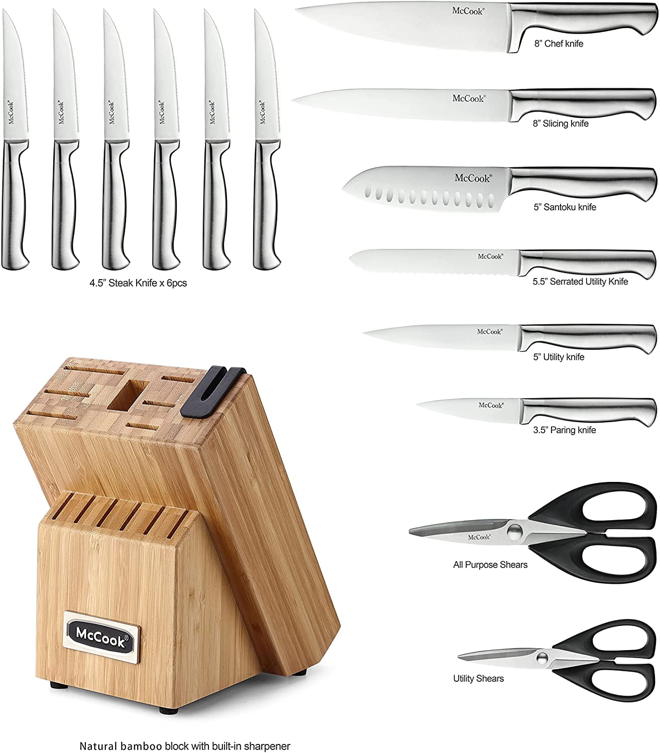 McCook® MC21G Knife Sets,15 Pieces Luxury Golden Titanium Kitchen Knife  Block Sets with Built-in Sharpener - Coupon Codes, Promo Codes, Daily  Deals, Save Money Today