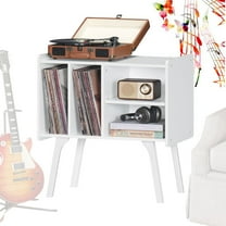 Record Player Stand with Storage, Vinyl Record Storage Table, Turntable Stand Holds Up to 120 Albums, Vinyl Record Stand for Living Room, White