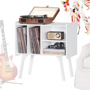 Record Player Stand with Storage, Vinyl Record Storage Table, Turntable Stand Holds Up to 120 Albums, Vinyl Record Stand for Living Room, White