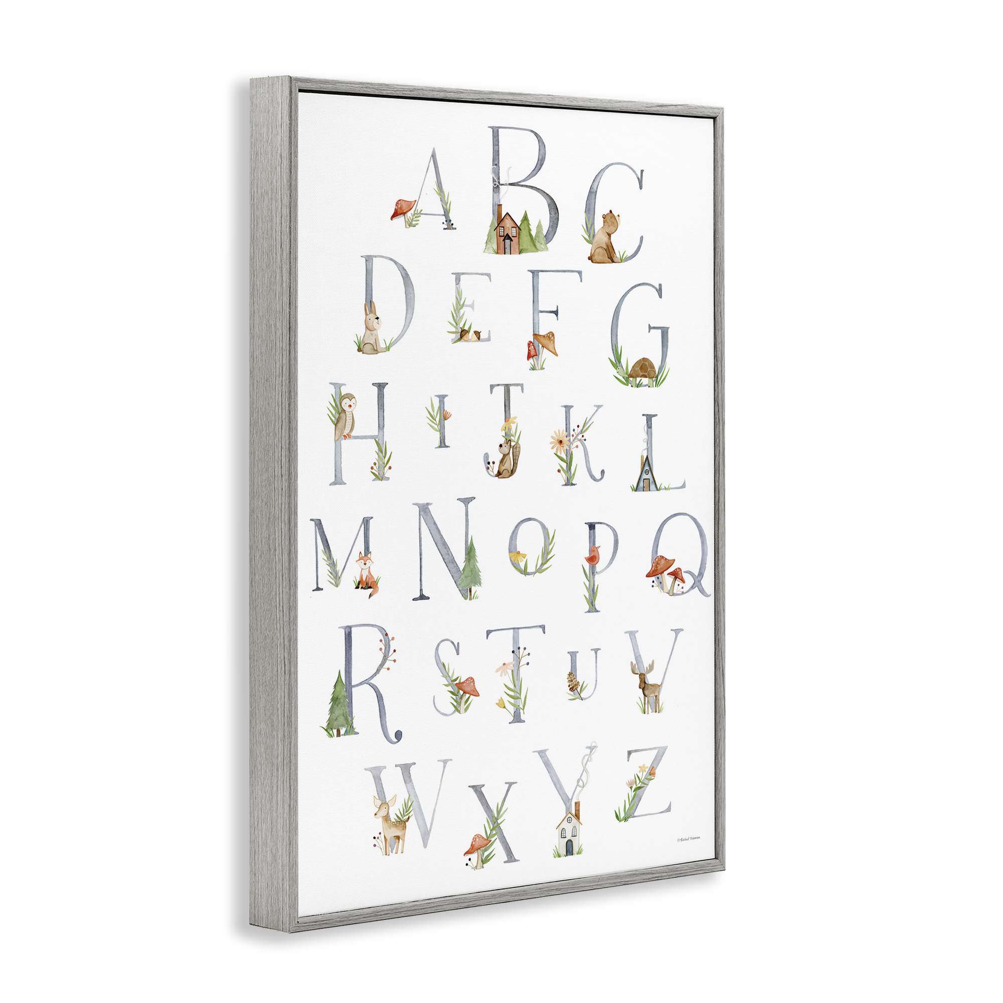 Stupell Industries Soft Cottage Alphabet Scenery Painting Gray Framed Art Print Wall Art, 12 x 18