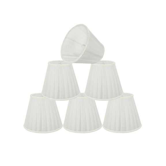 Aspen Creative 33112-6 Small Pleated Empire Shape Chandelier Clip-On Lamp Shade Set (6 Pack), Transitional Design in White, 5" bottom width (3" x 5" x 4 1/4")