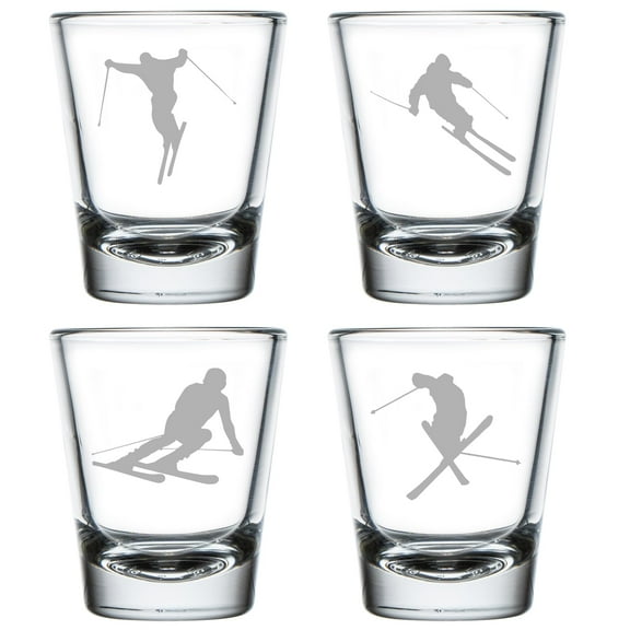 Set of 4 Shot Glasses 1.75oz Shot Glass Gift Ski Skier Collection