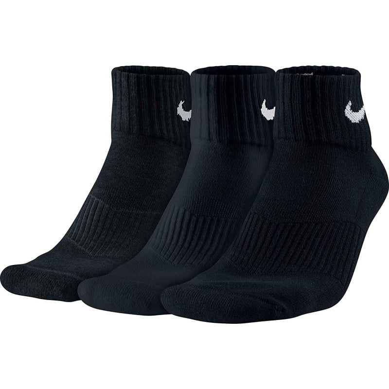 Nike Performance Cotton Cushion Quarter Training Socks (3 Pairs), Black ...
