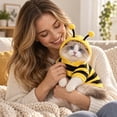 thumbnail image 5 of Halloween Bee for Small Dogs and Cats, Classic Hoodie with Antennae and Pompom, Bumblebee Striped Style, 5 of 7