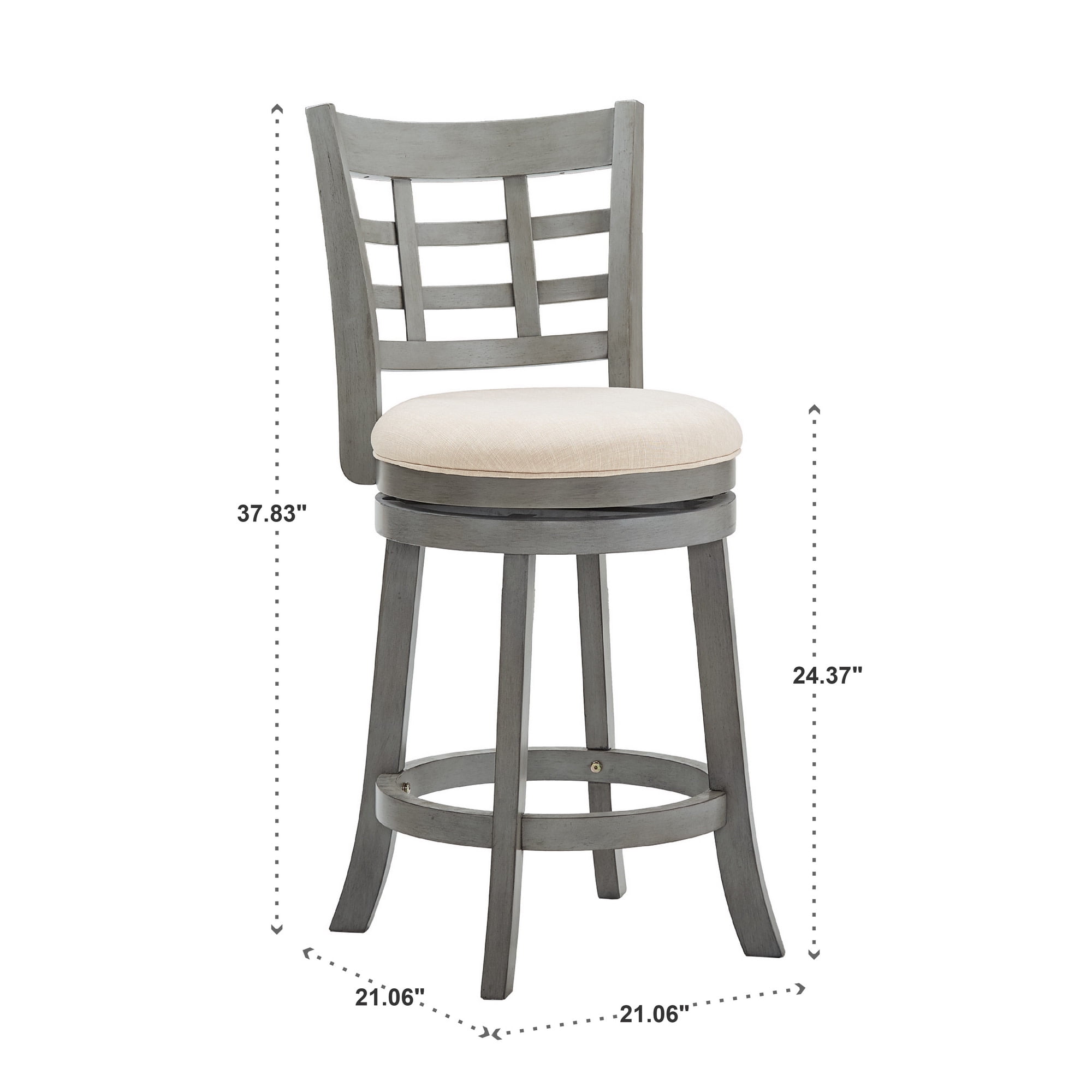 Weston Home Shapel Window Back 24"H Swivel Counter Height Stool, Antique Grey Finish, Beige Linen