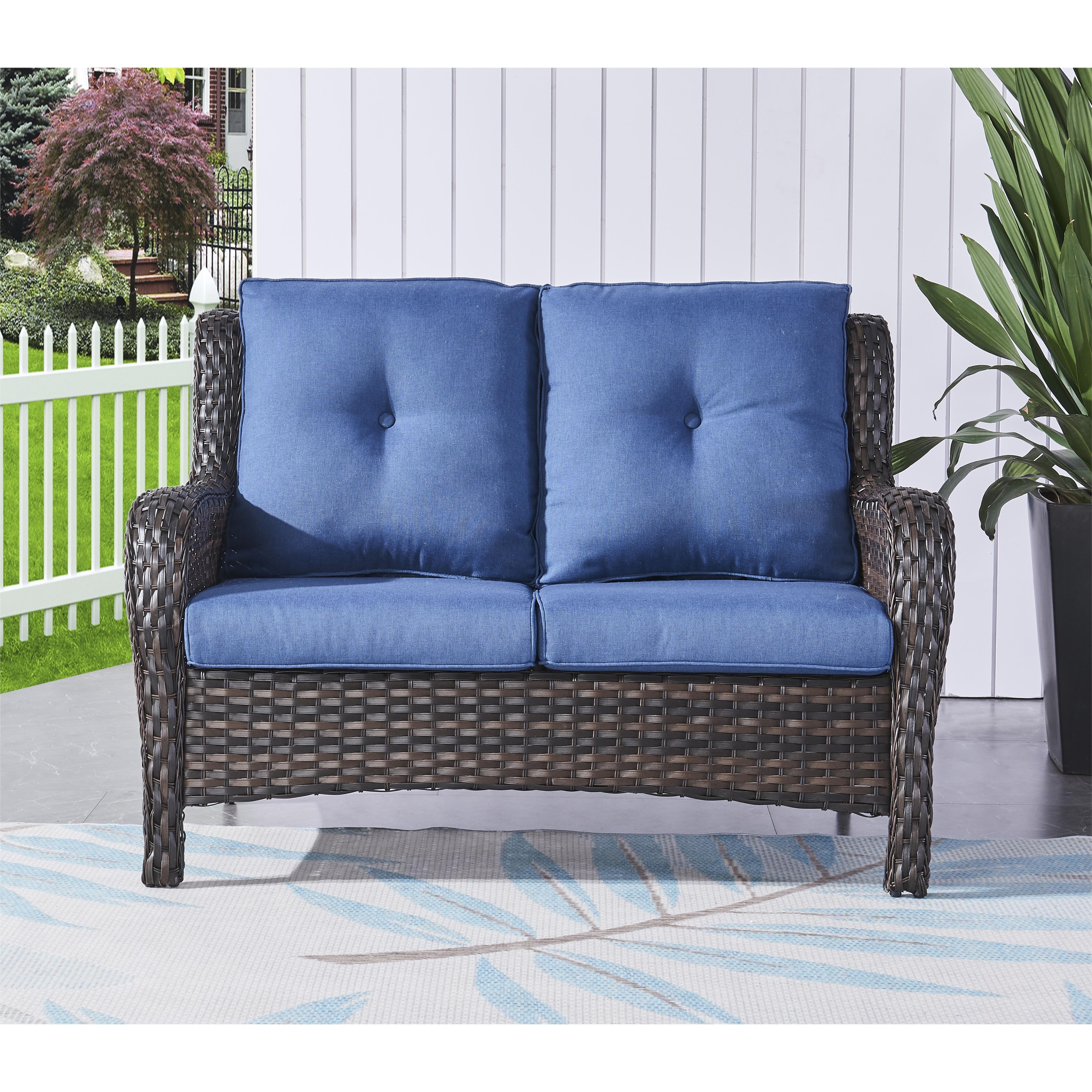 Pocassy Outdoor Patio Loveseat Sofa, Wide and Deep Seating Brown/Beige - image 2 of 5