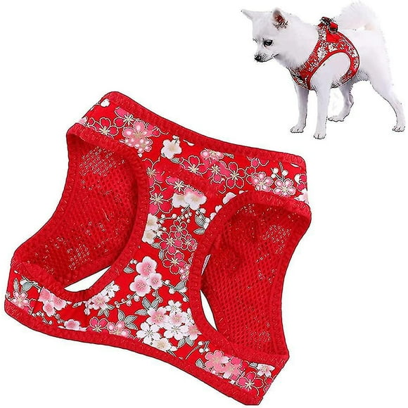 Dog Harness With Red Floral Pattern. Soft Mesh Dog Harness. Step-in Cat & Dog Harness. Vest Easy-to-wear Puppy Dog Harness