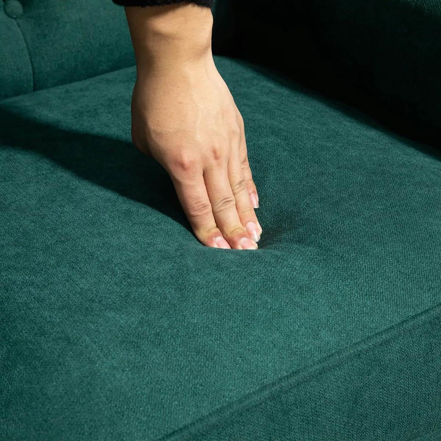 Demi Bonn 40" Modern Upholstered Armchair with High Back Button Tufted, Mid-Century Retro Wood Leg Chair for Living Room, Bedroom, Green