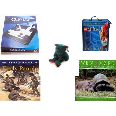 Children's Gift Bundle [5 Piece] -  Gigamic Quads  - Neat-Oh! LEGO Chima ZipBin Battle Case  - Ty Holiday TeddyBeanie Buddy  - The Best Book of Early People  - Owen & Mzee: The True Story Of A