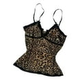 thumbnail image 5 of Stretchy Short Sleeveless Blouse Leopards Pattern Casual Beachwear Tops Women Layering Lace Trim Undershirt, 5 of 8