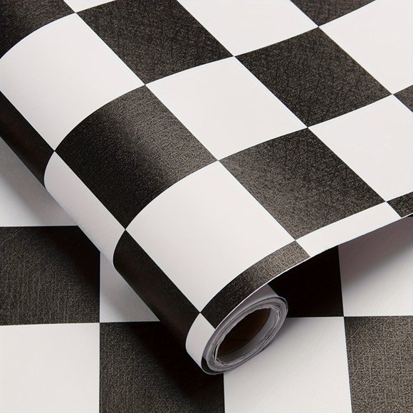 1 Roll of Chic Black and White Checkered Vinyl Wallpaper - Self-Adhesive, Waterproof, Oil-Proof, Easy Clean, Minimalist Grid Pattern - Perfect Decor for Living Room, Kitchen, Bedroom, Home Office, and