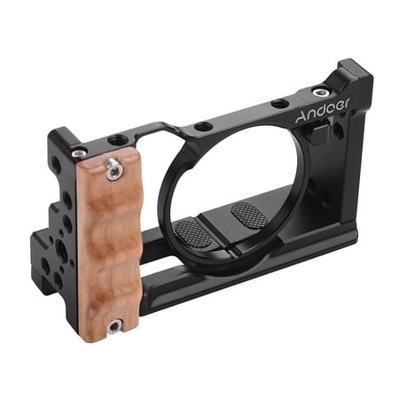 Image of Metal Camera Cage for RX100 VI/VIIEnhance Your Vlogging and Shooting Experience with Cold Shoe Mount and Wooden Handgrip